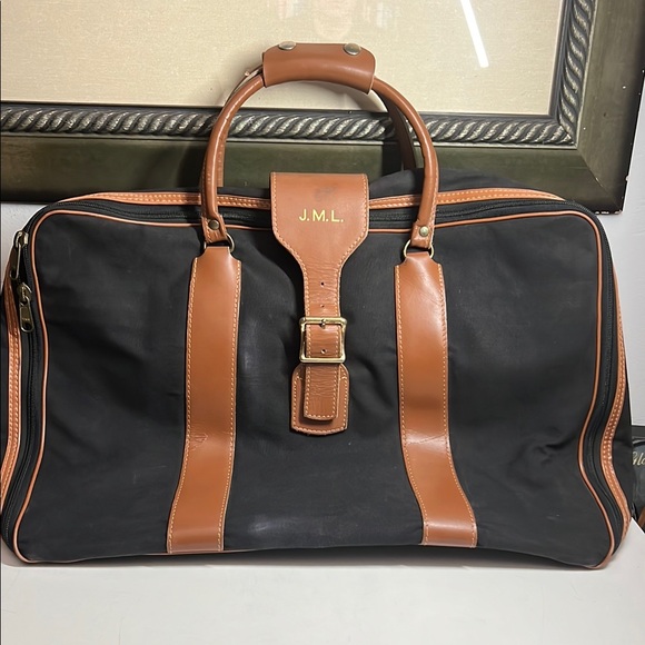 T Anthony Black vintage canvas and leather travel bag
